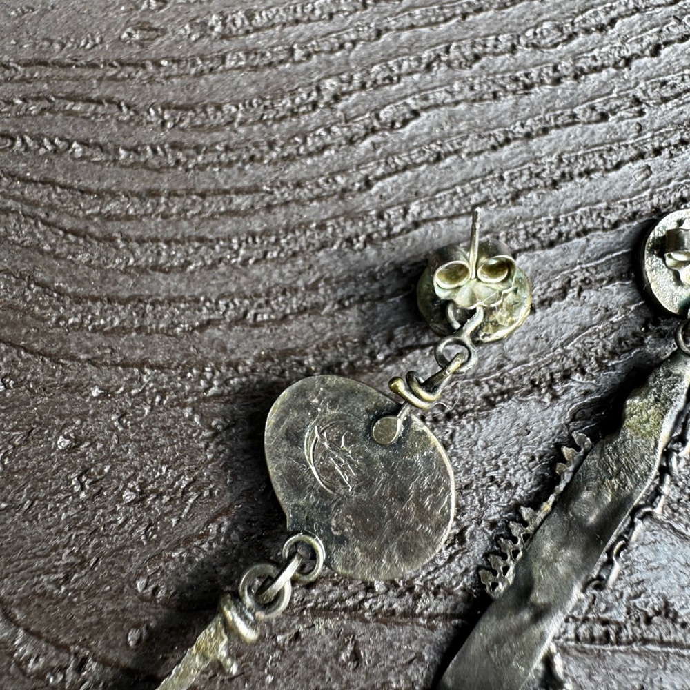 Unique Sterling Silver Earrings with carved Lemon Quartz and Tourmaline - Picture 7 of 8